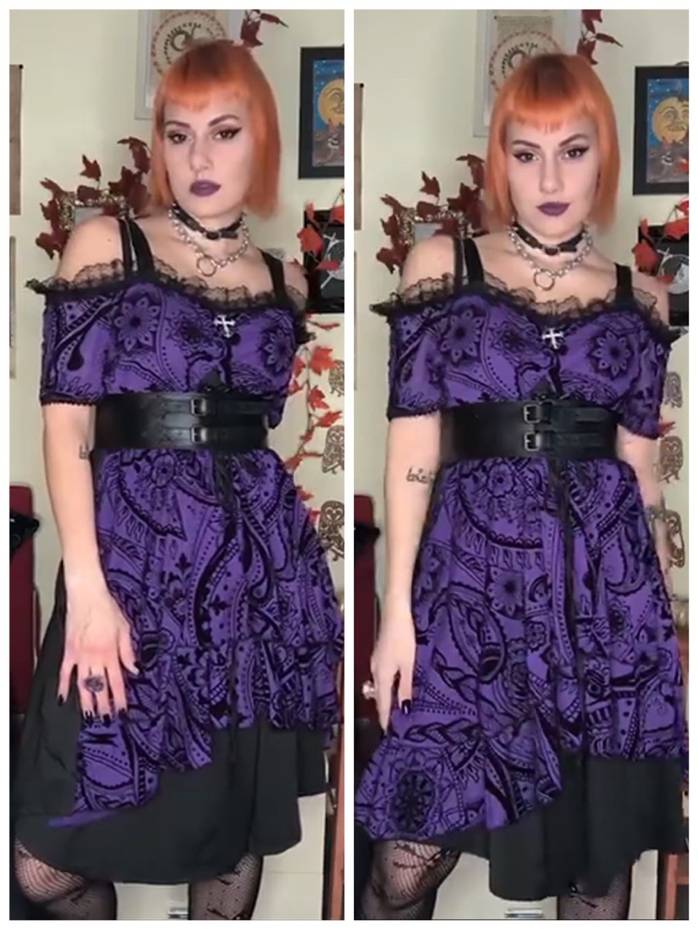 Rosegal Off Shoulder Black Purple Gothic Flowy Medieval Halloween Midi Dress 4X - Picture 8 of 16